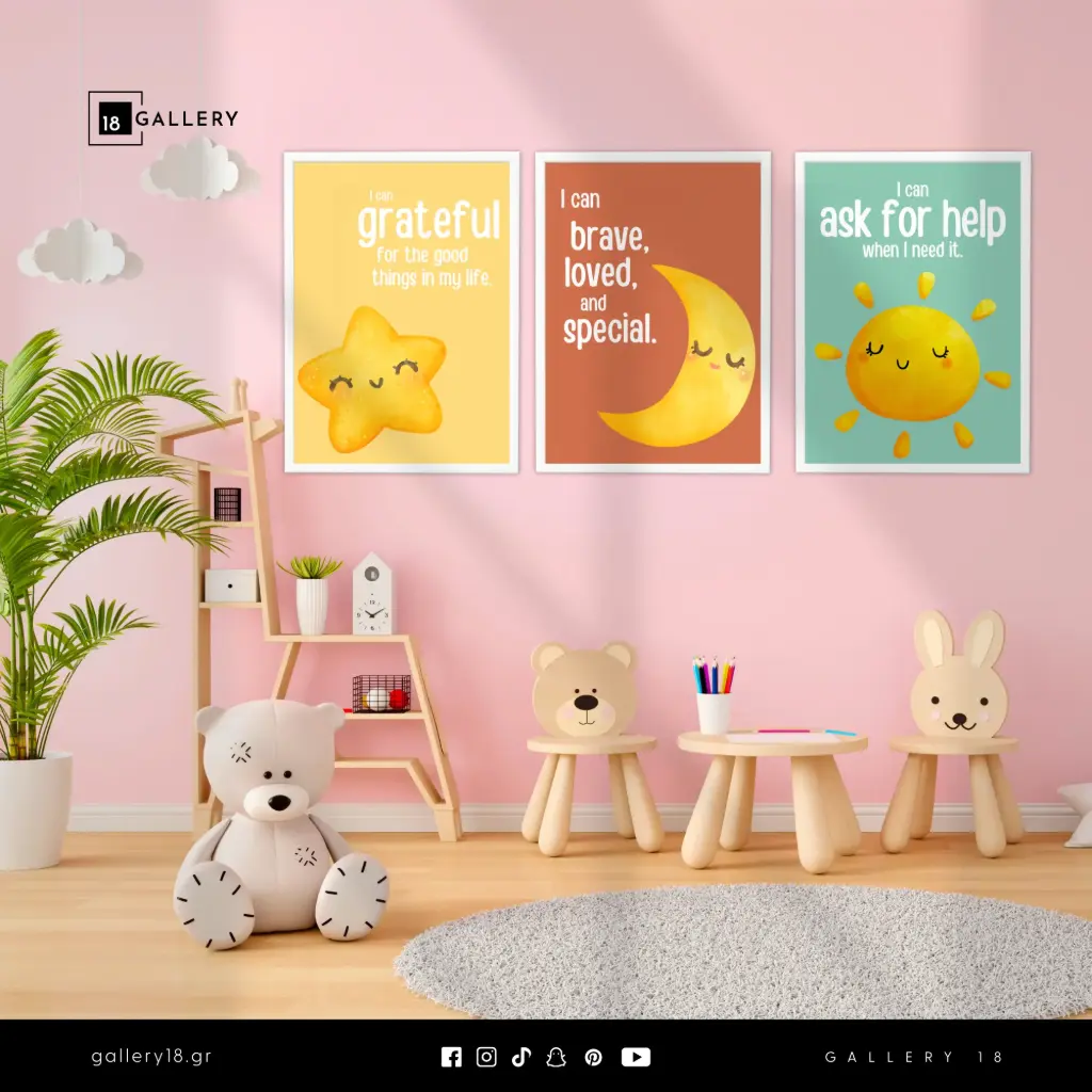 Kids Wall Art Set – 3 Frames of Joy & Gentle Beauty