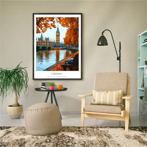 [104545] London in Autumn – Framed Wall Art Print